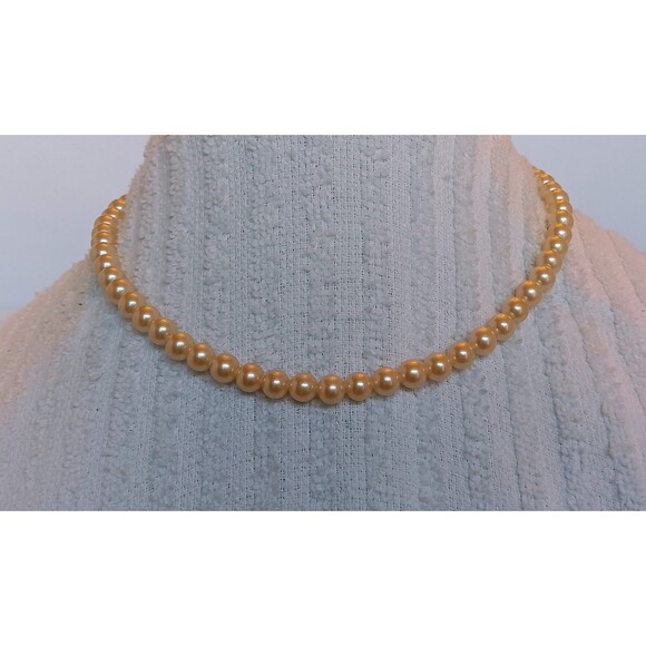 japan Jewelry - Vintage Signed Japan 6 mm Glass Pearl Necklace 16 in Silvertone Clasp